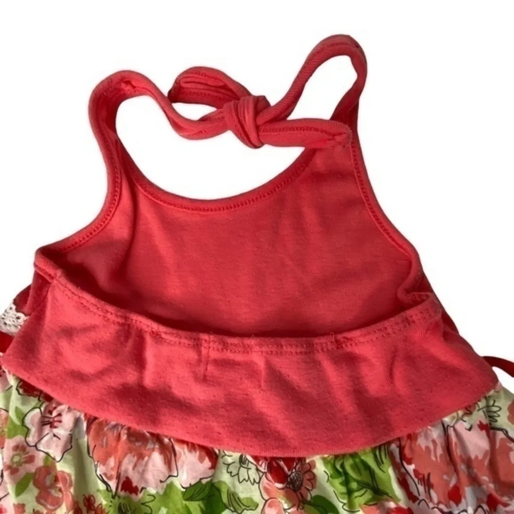 Pinky Girls Halter Dress Size 5 Lace Waist Detail Floral and Polka Dot Print